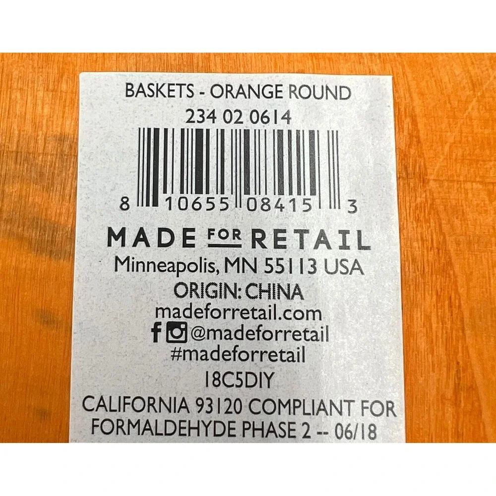 Made For Retail Round Bushel Basket Unisex OS Orange NWOT Wood Slat Rustic